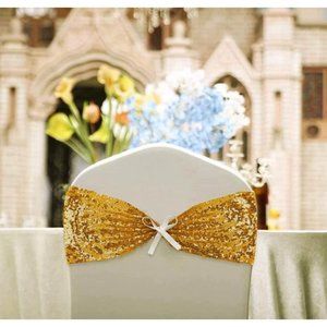 50 pieces | Gold Sequin Chair Sashes Stretch Spandex Bands Wedding Decor
